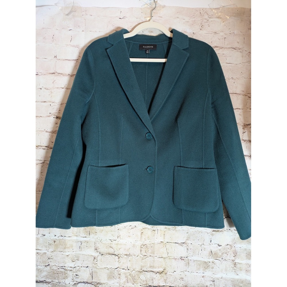 Talbots Brushed Wool Blazer 8 In Darkest Teal Green Two Button Soft Drop Pockets